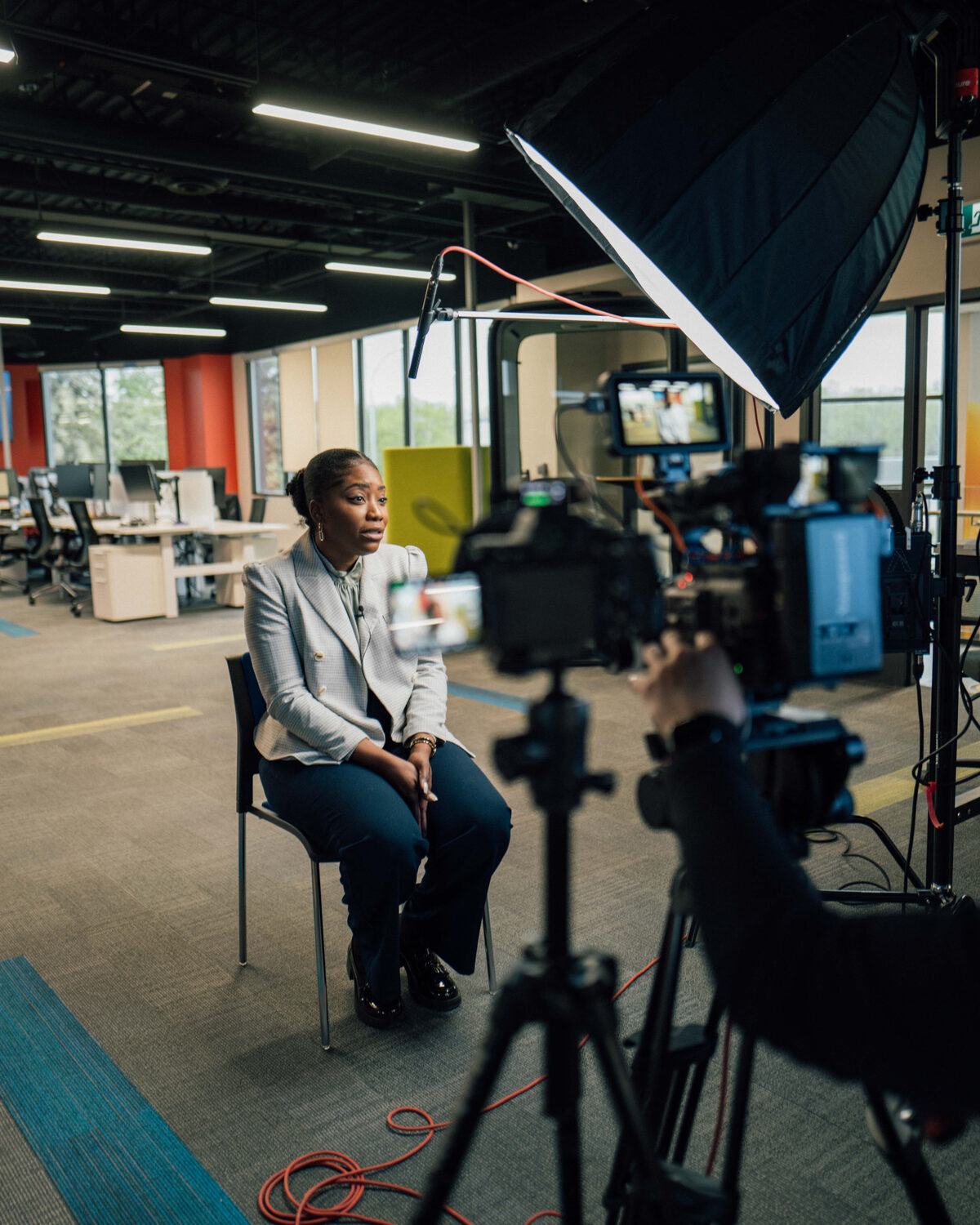 Vanguard Creative crew on a corporate video production set in Winnipeg